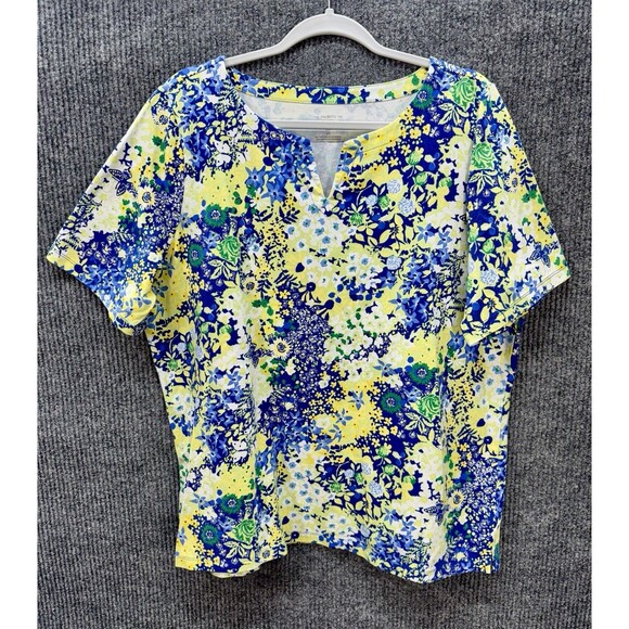 Talbots ‘The Talbots Tee’ Shirt Size 2X Butterfly Garden Short Sleeve Split Neck - Picture 2 of 8
